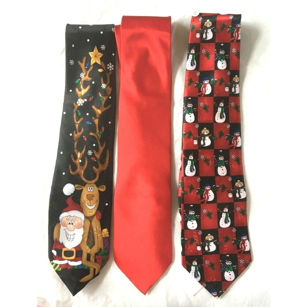 Hallmark Christmas Neck Tie Lot of 3 Unique Red Whimsical Cheerful Free Shipping